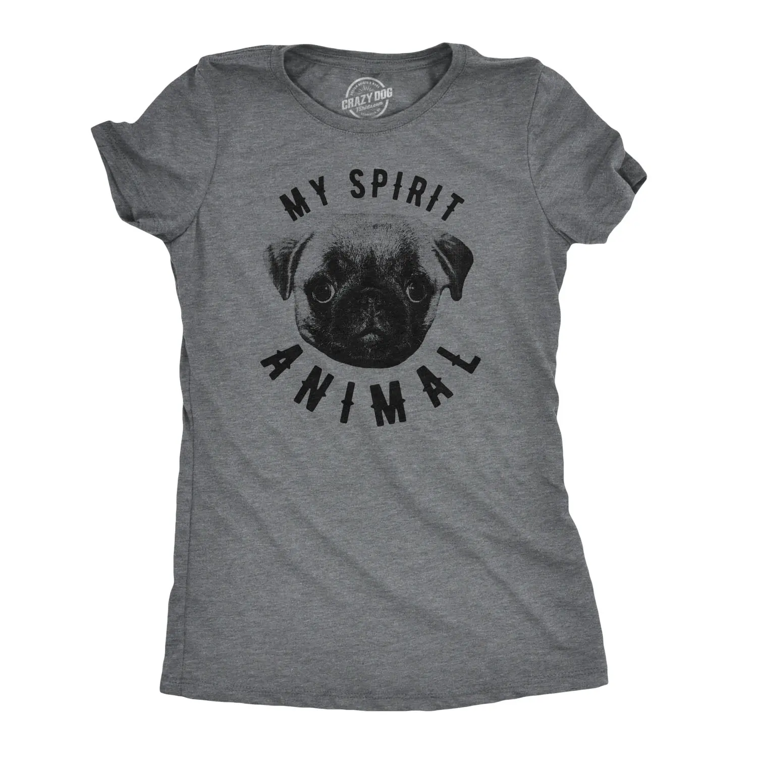 Womens My Spirit Animal Pug T Shirt Funny Dog Mom Tee Cute Top Gift for Her Funny Womens T Shirts Cute Vintage Fashion Casual Ladies T-Shirt Gift Funny Dog Top Women's Novelty Tees Dark Grey