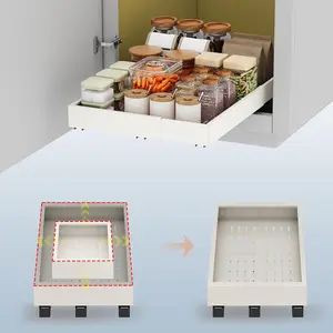 1PC Pull Out Cabinet Organizer, Expandable Adjustable Slide Out Shelves with 3 Rails, No Drill Roll Out Drawers for Kitchen Pantry, Fit Lip and Lip-Free Cabinets, White, Width 11"-16", Depth 17"-24"