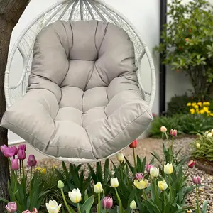 Egg Chair Cushion Waterproof Light Grey Basket Seat Cushion Thicken Wicker Egg Chair Cushion for Rattan Swing Chair 47"*35"