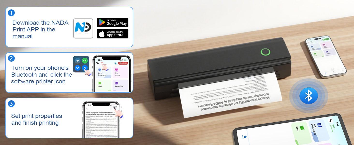 Portable Printers Wireless for Travel, N80 Wireless Thermal Printer Bluetooth Inkless Printer Support 8.5" X 11" US Letter & A4, Compatible with iOS, Android, Laptop