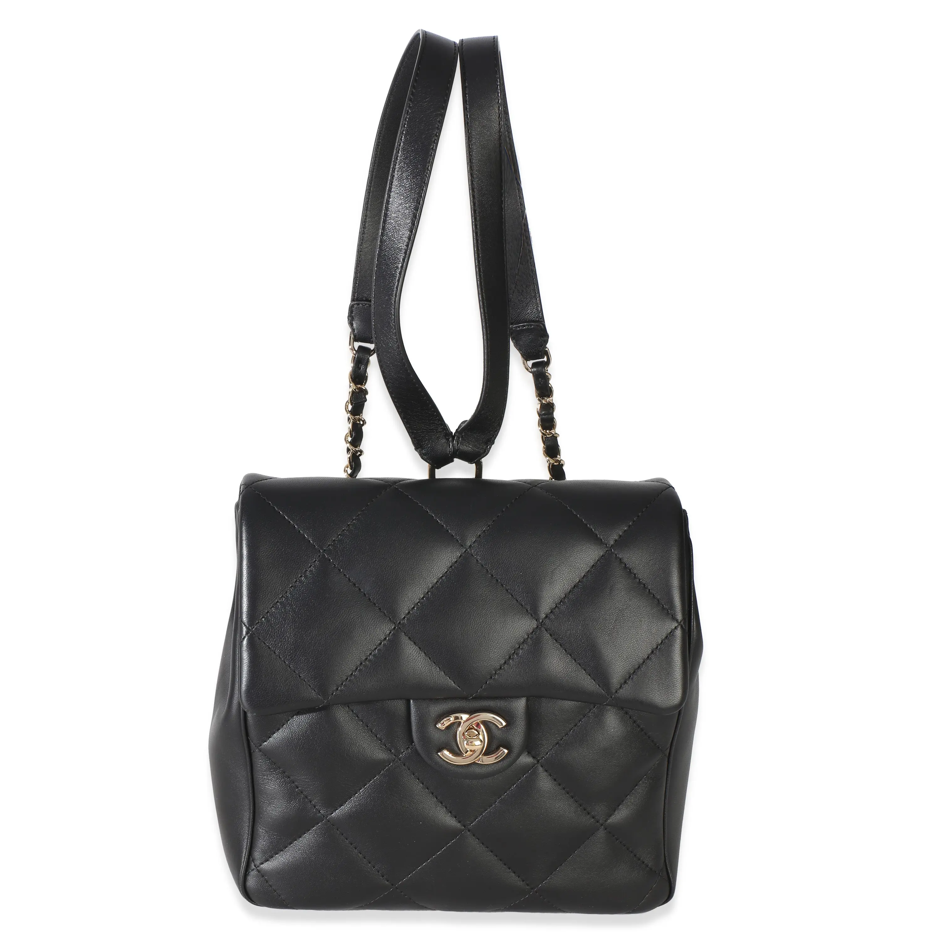 Pre-owned Leather Backpacks Black Quilted Lambskin CC Easy Carry Backpack