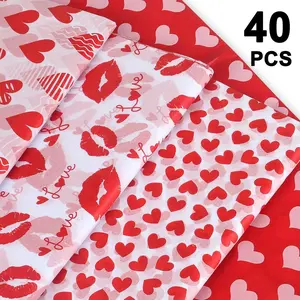 40 Sheets Valentine's Day Gift Wrapping Paper — Red & White Love Heart Patterned Art Paper, Easy to Cut & Tear, Perfect for Bouquet Wrapping, Gift Packaging, DIY Crafts with Hearts & Flowers, Holiday Party Decoration
