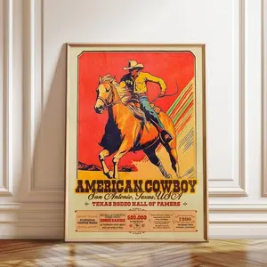 [Sale Off Up To 50%] [Unframe] American Cowboy Rodeo Poster Texas Hall of Fame, Vintage Western Art