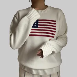 2026 Spring and Autumn Season Flag Pattern Short Sweater, 100% cotton, casual style, sizes from M to XL, multi-functional knitted casual women's short top, suitable for daily wear