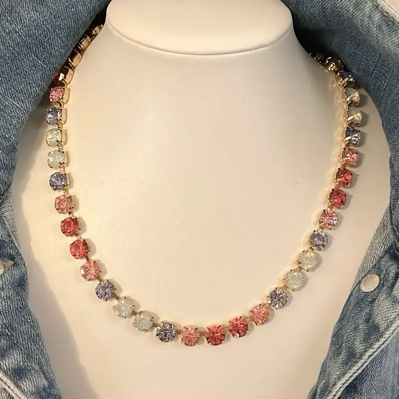 Women's 2-Piece Callie Jewel Candy Vibes Pink-Purple Ombre Accessory Set, Couple Jewelry Set with Multicolor Gemstones, Gold-Tone Accents, Necklace Layering & Jewelry Stack for Unique Fashion, Colorful Gemstone Jewelry Sets