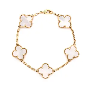 Pre-owned Van Cleef & Arpels Vintage Alhambra 5 Motifs Bracelet 18K Yellow Gold and Mother of Pearl by Rebag