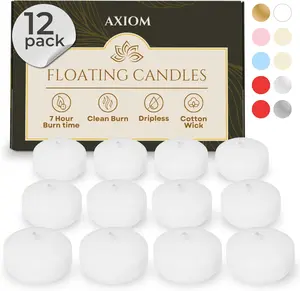 Axiom Floating Candles for Centerpieces – 2 Inch Paraffin Wax Candles (White, 12 Pack)