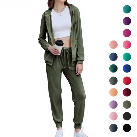 ZEAGOO Women's 2-Piece Sweatsuit Set Outfit - Lightweight Full-Zip Hoodie with 2 Kangaroo Pockets & Stretchy 3% Spandex Workout Pants, Adjustable Fit Athletic Tracksuit Set, Gym-Ready, Sizes XS-XXL
