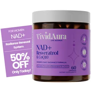 VividAura NAD+ Supplement for Women w/ Resveratrol for Anti-Aging, Energy & Mental Clarity,  Unleash your Glow with our Female Optimized Formula, Resveratrol, CoQ10, Turmeric, Quercetin - 60 Capsules