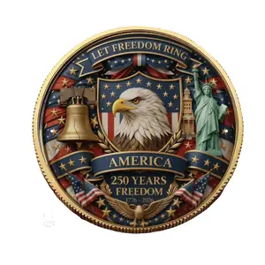 American 250th Independence Coin, Eagle Metal Collectible Token Souvenir, Vintage Patriotic Gift for Coin Enthusiasts, History Fans, USA Celebration