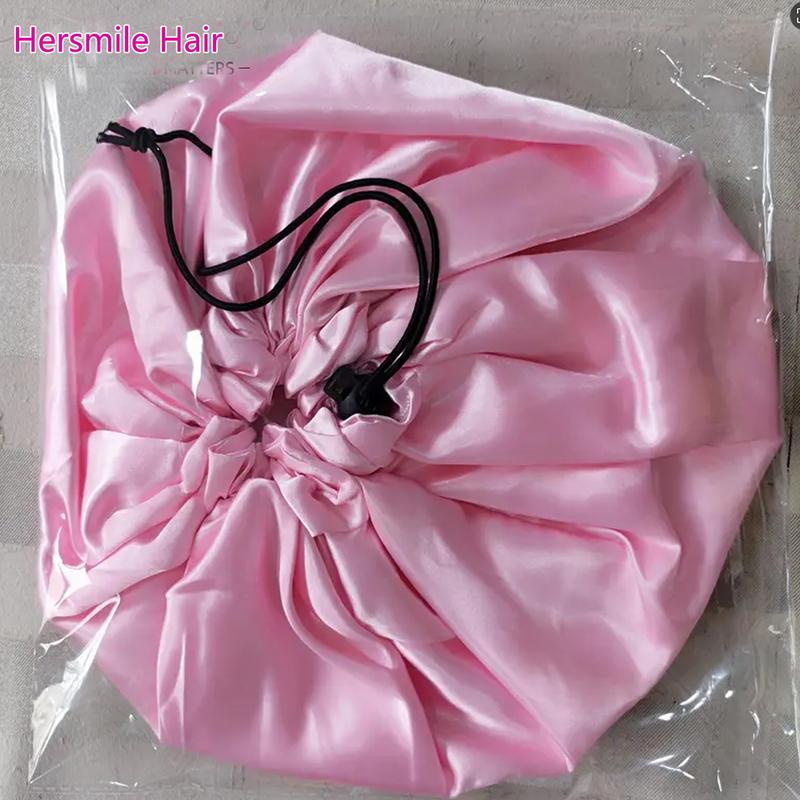 Hersmile Hair Pink Statin Bonnet Silk Bonnet Hair Bonnet for Sleeping Hair Bonnet for Women Culry Natural Hair
