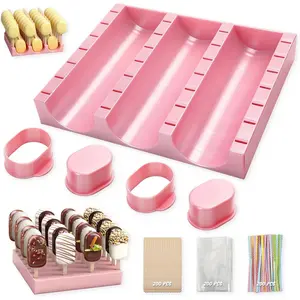 1 Set Cutter, Cake Pop Mold, Cake Pop Cutter and Pusher Press Set with Tray and 3 Types of Packaging Accessories, Baking Tools for Home, Birthday, Parties, Wedding Desserts(2 Pcs,Cakesicle)