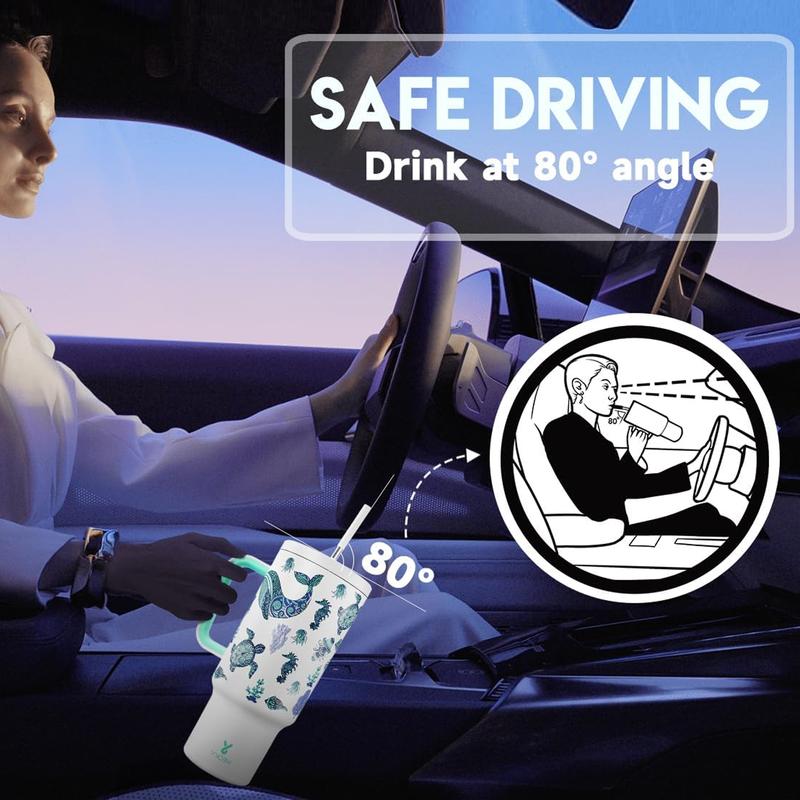 【Latest Style】 - Meoky 40oz Stay Hot Or Cold All DayStainless Steel Thermos Cup, Perfect For Car, Office & Travel, Large Capacity, Trendy Design, Valentine's Day gift Ready Glow-In-The-Dark White Marine Life, Insulated Mug Tumbler With Handle