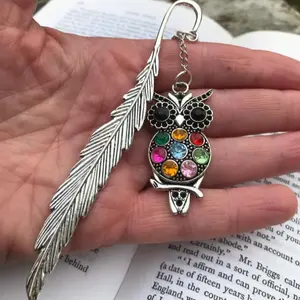 Metal Feather & Owl Design Bookmark, Cute Owl Themed Bookmark, Feather Bookmark, Metal Feather Bookmark, Bird Gift, Book Accessories