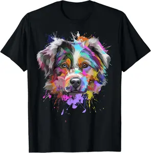 100% Cotton Splash Art Australian Shepherd | Aussie Lover Gifts T-Shirt