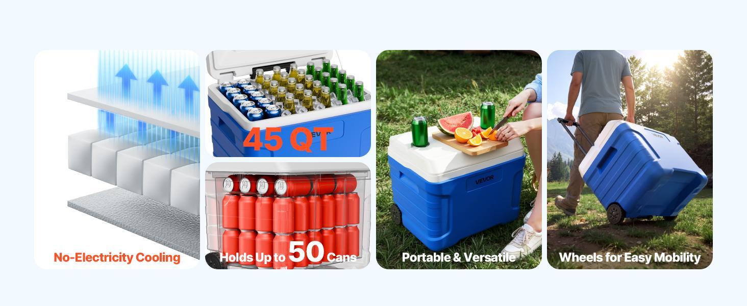VEVOR 45QT Portable Rolling Hard Cooler with Wheels, Leak-Resistant Heat Insulating Coolbox, 48-Hour Ice Retention, Lightweight Durable Coolers & Cool Bags, Heavy Duty Protection for Campfire-BBQ Party, Food & Beverage#BackToSchool VEVOR 45QT Portable Rolling Hard Cooler with Wheels, Leak-Resistant Heat Insulating Coolbox, 48-Hour Ice Retention, Lightweight Durable Coolers & Cool Bags, Heavy Duty Protection for Campfire-BBQ Party, Food & Beverage#BackToSchool