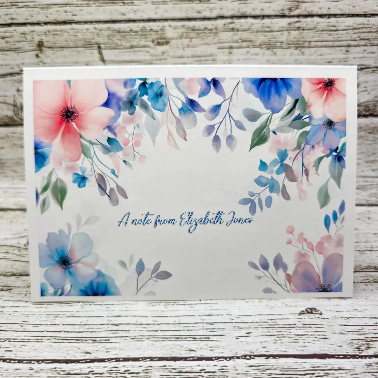 Personalized Notecards with Envelopes Watercolor Floral Soft Pink Blue Hues 4.5 x 6.25 Inches Smooth Art Paper Stationery Supplies