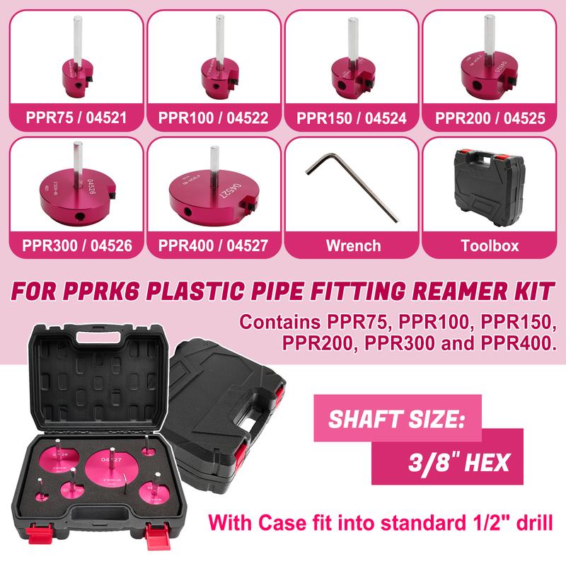 Areyourshop Mechanical Cutting Tool Set - Professional Plastic Pipe Reamer Kit for 1/2" Drills, High-Precision Alloy Cutters for PVC CPVC ABS Pipes Includes Sturdy Case