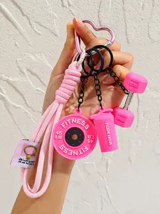 Sweet and cool sporty style niche personality pendant, adorned with dumbbell, water bottle, and barbell plate elements, lightweight and portable, suitable as bag accessory or keychain, perfect for commuting and shopping, Keychain For Bags