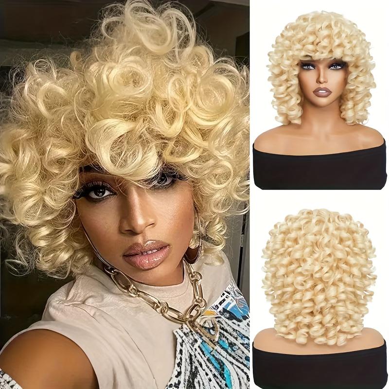 Large Roll Synthetic Wigs for Halloween And Christmas Costumes: Orange, Pink, Burgundy, Golden. Candy Colored Bizarre Costume for Halloween Christmas Music Festival Gift Person Costume