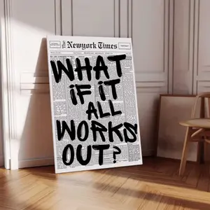 Retro Black And White Newspaper Poster What If It All Works Out  Unframe-style Wall Art Positive Affirming Quote Minimalist Prints Painting For Home Bedroom Dorm Wall Decor