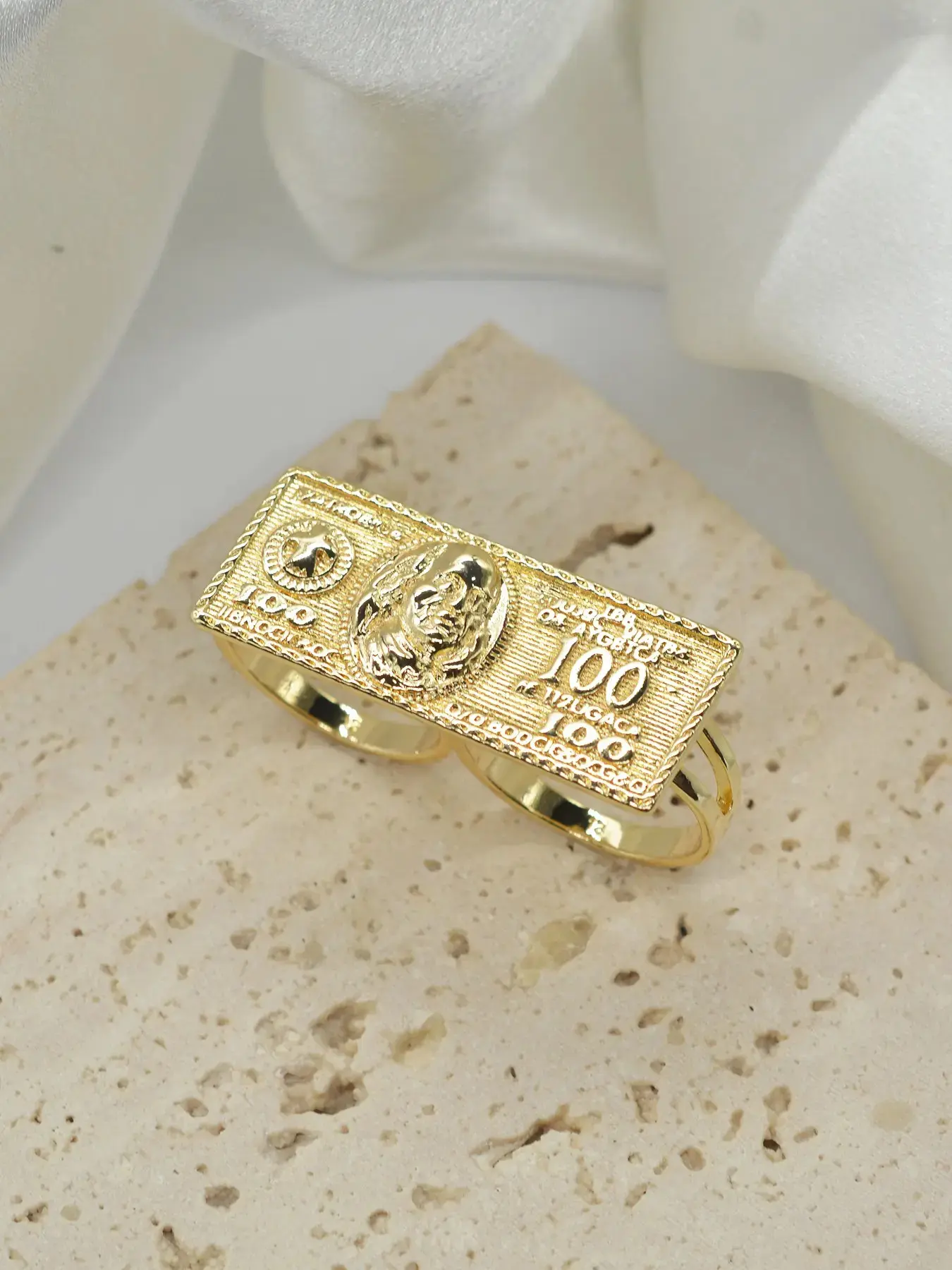 Fashion Hip Hop Punk Style Dollar Bill Ring, 2 Finger Ring, Double Finger Ring, Statement Rings for Daily Wear, Party, Music Festivals, Best Gift Choice dark aesthetic marriage casual jewelry gift purity modern tone bridal exquisite trendy jewellery acces