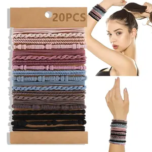 Girls Fashion Solid Color Hair Elastic Band 20pcs High Stretch Sweat Absorbing Hair Band for Women Men Daily Use Summer Ponytail Accessories Unisex Textile Material Workout Headband