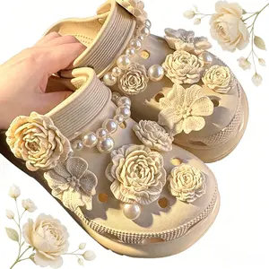 17 Pack Faux Pearl & 3D Flower Shoe Charms for Crocs Elegant Floral Decorative Shoe Ornaments Cute Shoe Accessories for Women Girls Ideal Party Favor Gift
