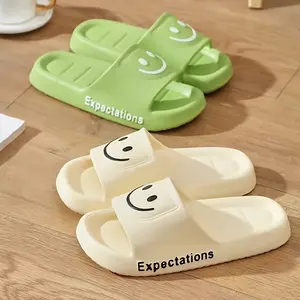 Fashionable Slippers from Japan And South Korea Featuring a Smiley Face Cartoon Design, Suitable for Couples, Indoor Use, Bedroom Slippers with a Soft And Comfortable Thick Sole., Women Shoes