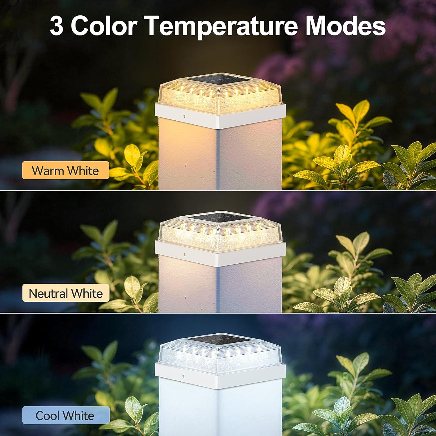 MATULSA 4Pack Solar Post Cap Lights, 3 Light Modes Solar Fence Post Lights Waterproof, Solar Powered Waterproof Deck Post Lights for Garden Patio Porch