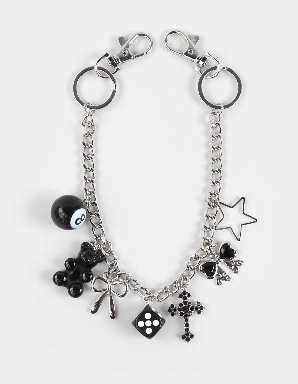 FULL TILT  Womens Multi Charm Punk Bag Charm Chain, Silver