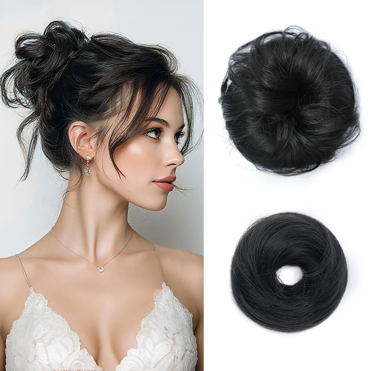 Vigorous HAIR 2PCs Small Cute Messy Bun Hair Piece for Thin Hair Women Mini Synthetic Curly Bun Scrunchies Updo Hairpieces Dirty Blonde