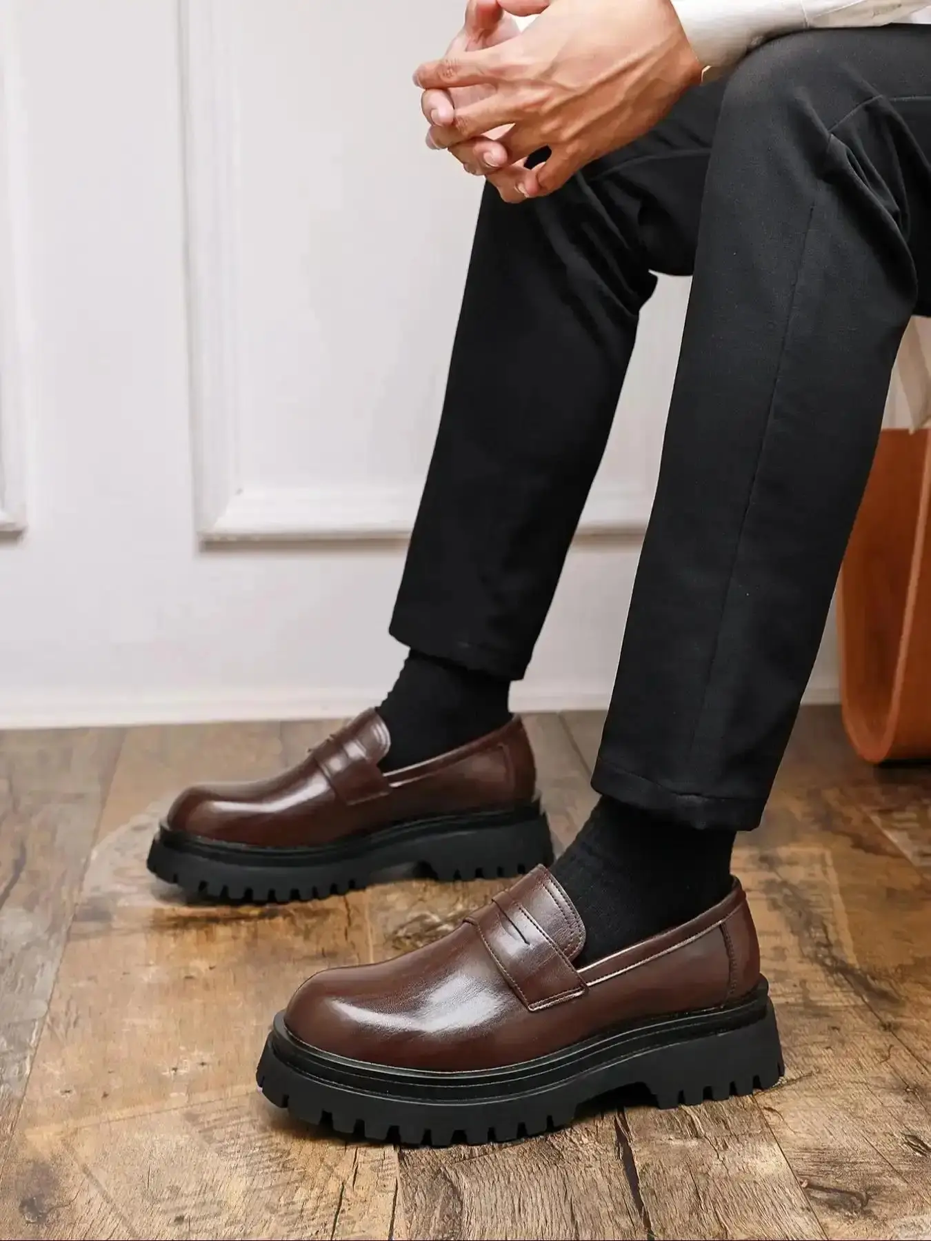 Men's Thick Sole Height Increasing Loafers Fashionable Casual Fashion Comfortable Versatile Classic Style PU Leather Rubber All Seasons Shoes mens men footwear" modern stylish daily essential trendy