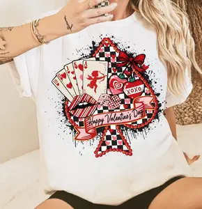 Western Happy Valentine's Day Card Symbol Tshirt, Valentine Checkered Turquoise Howdy Shirt, Cotton Top Cowgirl Fashion Clothing Style Gift For Her