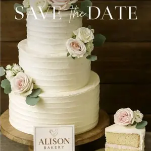 Alison Bakery Save the Date Cards with Elegant Cake Design and Floral Accents for Wedding Invitations Featuring Romantic Cake and Rose Accents 100 Cards with Envelopes