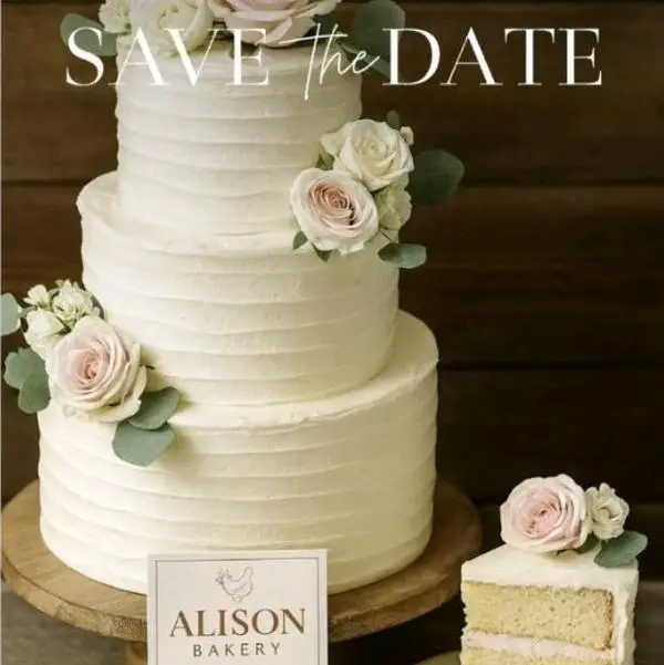 Alison Bakery Save the Date Cards with Elegant Cake Design and Floral Accents for Wedding Invitations Featuring Romantic Cake and Rose Accents 100 Cards with Envelopes