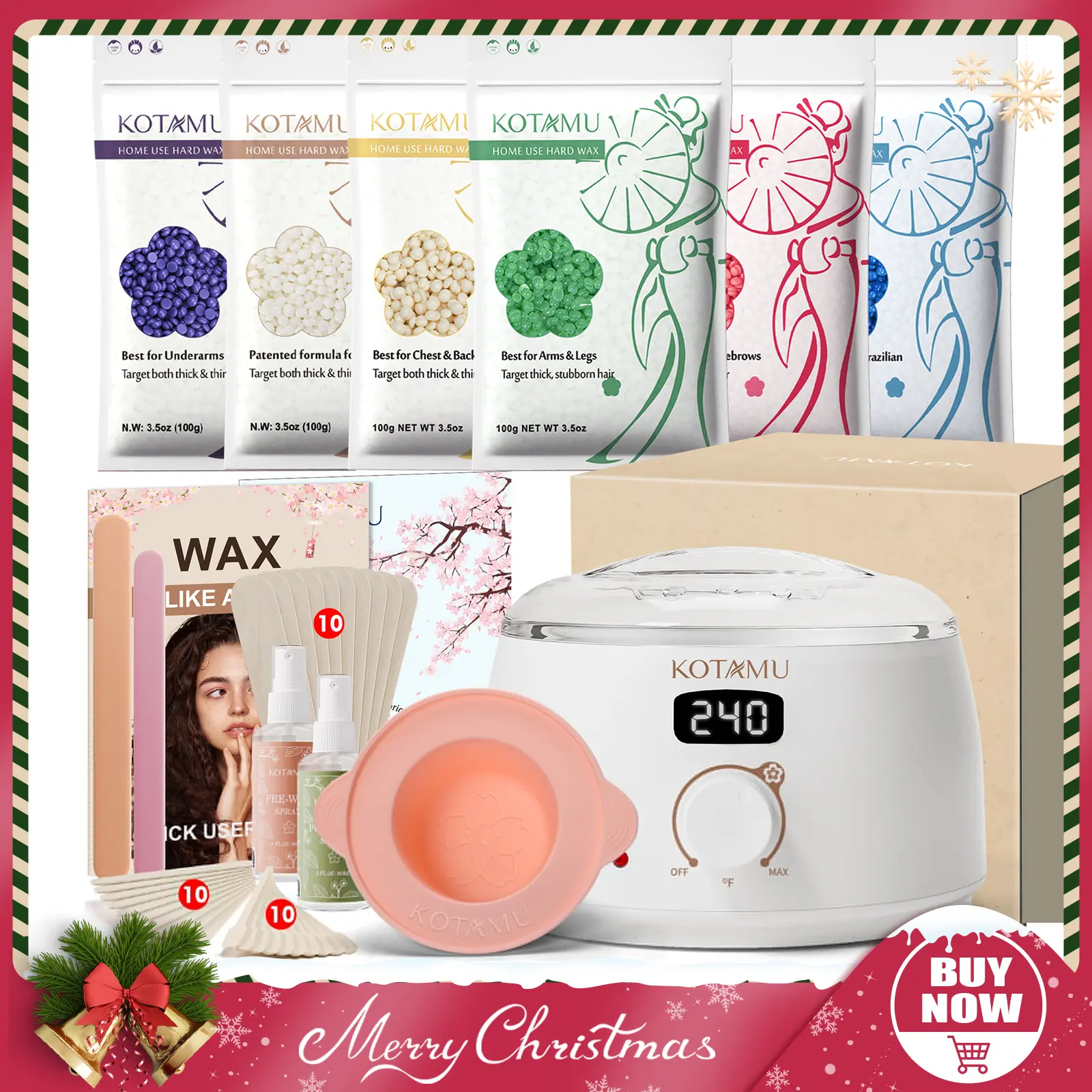 KOTAMU Waxing Kit for Women & Men, Professional Wax Kit for Hair Removal, Digital Wax Pot for Thick Coarse Fine Fuzzy Hair & Sensitive Skin, White Waxing Warmer with 44 Accessories for Home Salon Use