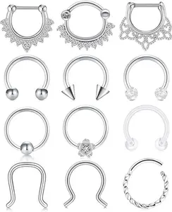Septum Rings Septum Jewelry Stainless Steel Nose Septum Rings Piercing Jewelry Horseshoe Captive Bead Hinged Seamless Nose Hoop Ring Cartilage Daith Tragus Clicker Rings