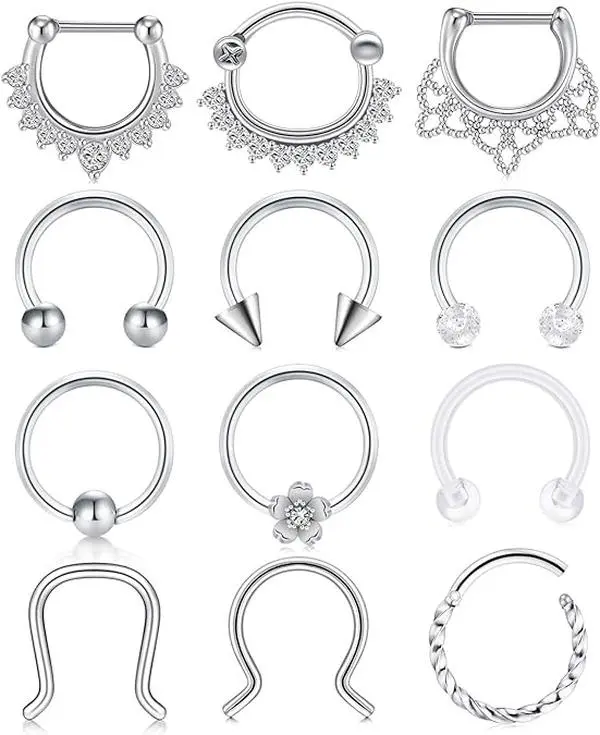 Septum Rings Septum Jewelry Stainless Steel Nose Septum Rings Piercing Jewelry Horseshoe Captive Bead Hinged Seamless Nose Hoop Ring Cartilage Daith Tragus Clicker Rings
