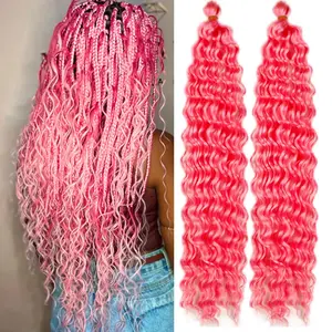 Curly Braiding Hair Pink Deep Wave Curly Braiding Hair for Boho Braids Crochet Braids Deep Wave 24 inch