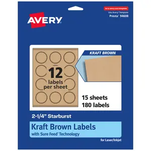 Avery Kraft Brown Starburst Labels with Sure Feed, 2.25"