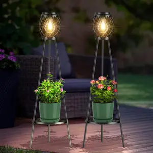 2 Pack Solar Lights Outdoor with LED Edison Bulbs,  Style Solar Floor Lamp with  Stands, Weatherproof Garden Lights for Pathway, Patio, Yard, Porch Decor 8-10 Hours Lighting