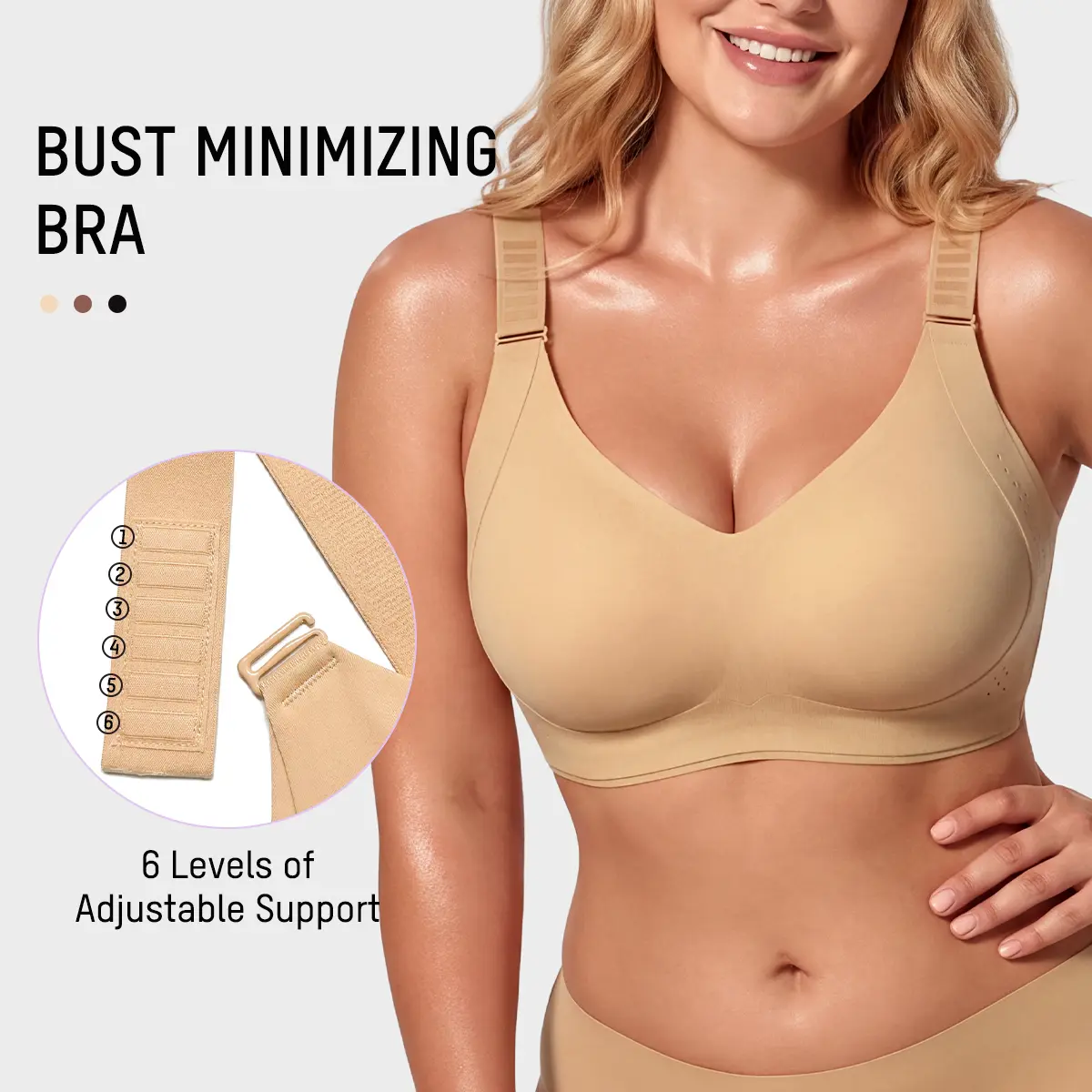 SHECURVE Full Bust Support Bra for Women Wireless Lift Bra with 6-Level Adjustable Wide Straps Back Closure & Full Coverage for Everyday Comfort