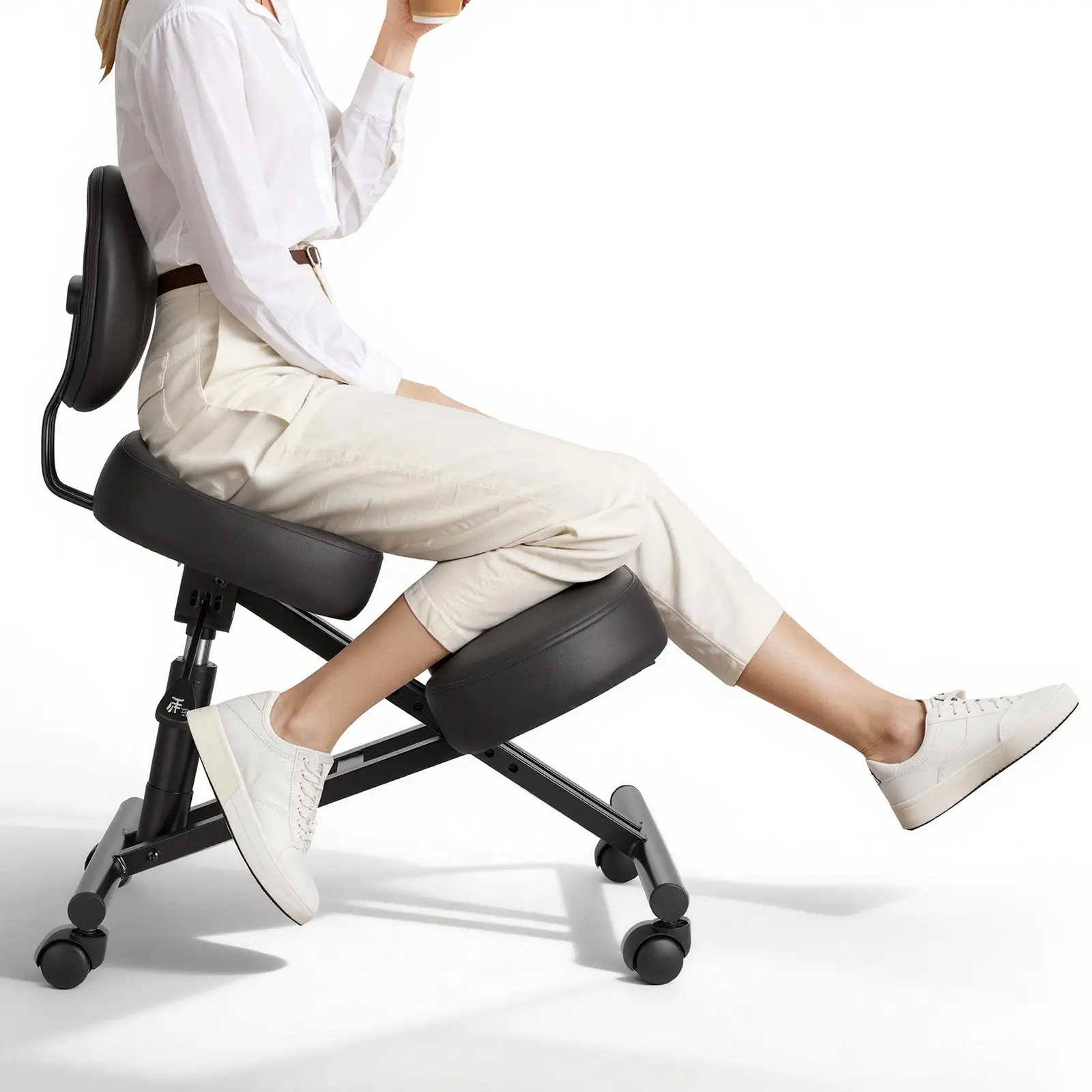 VEVOR Ergonomic Casters Kneeling Chair - Cushioned, Height-Adjustable, Rolling, Swiveling X-Shaped Posture Chair with Backrest, Thick Foam Cushions, Mobile Design for Home & Office Back/Neck Pain Relief, Black, Casters Kneeling Chairs, Cushioned Kneeling