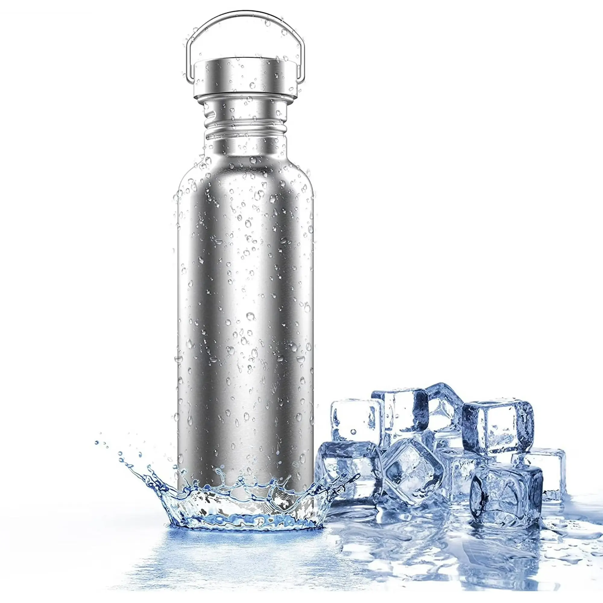 Stainless Steel Water Bottle 25/32 Oz, Portable Non-Insulated Single Wall, Reusable and Eco-Friendly, Dishwasher Safe, Silver Color, Stainless Steel Drinkware