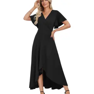 WEACZZY Women's V-Neck Ruffle Sleeve Wrap Maxi Dress - Split, Elegant, Casual, Red - Wedding Guest Outfit for New Year's Eve, Christmas, 2026 NFR Outfits (Gia Lover Style)