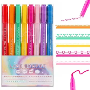 8pcs Dual-Head Multi-Functional Fluorescent Markers, Curve Roller Flower Design, Student DIY Journal Pens, Daily Use Stationery