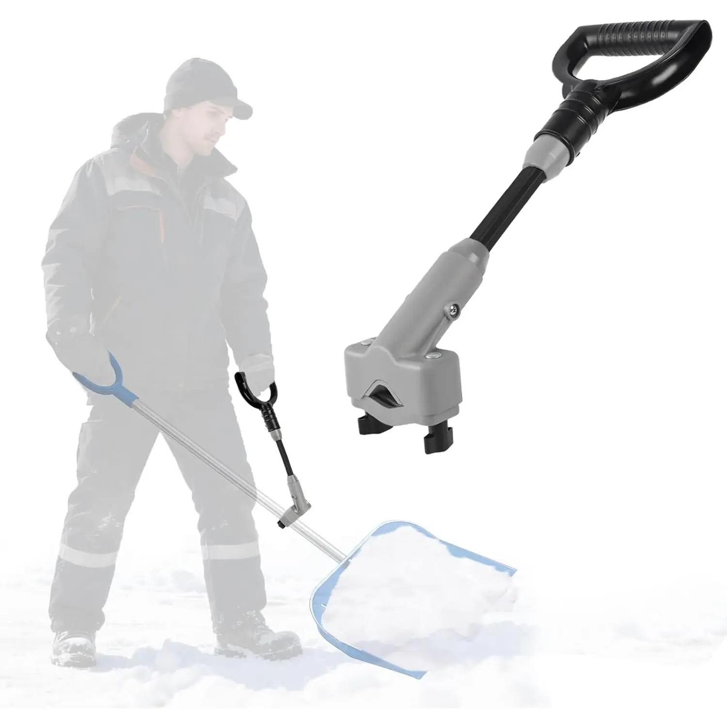 Universal Snow Shovel Handle, Back Protection Handle Attachment Suitable for Snow Shovels, Ergonomic Elastic Handle Extension Rod Universal for Shovels, Rakes, Weeders, Lawn Mowers, Gardening Tools