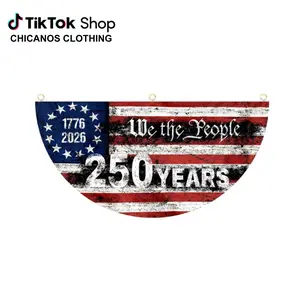 We The People 250 Years USA Semicircle Fence Banner, 1776–2026 American Patriotic Bunting Flag, Vintage US Flag Half Round Banner, Independence Day Fourth Of July Outdoor Decor, USA 250th Anniversary Porch Fence Banner