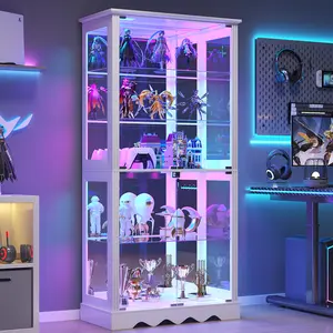 FREDEES Display Cabinet with Glass Doors, 71'' Tall Curio Cabinet with RGB Lights for Collectibles, LED Display Case with Removable Shelf for Book/Medal/Figure